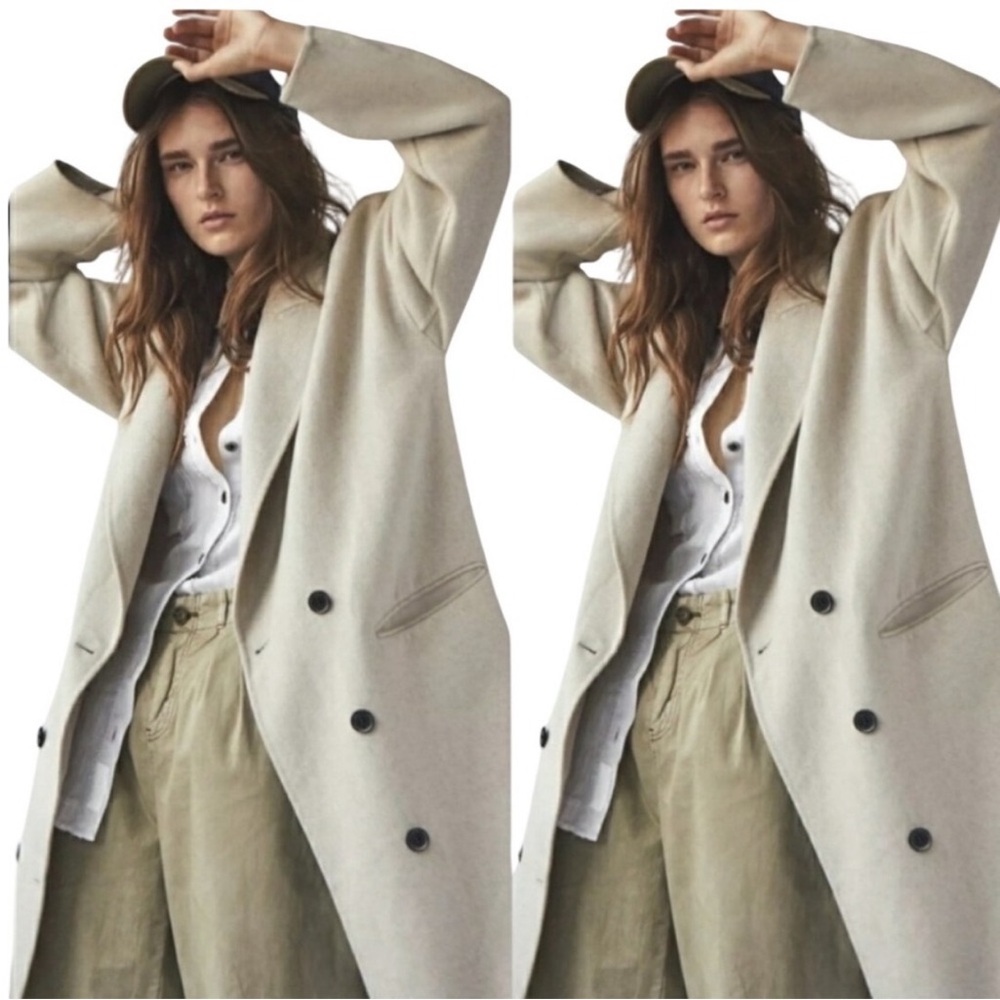 Free People Adore You Oversize Wool Sand Long Coat Sz S NWT - Picture 5 of 16